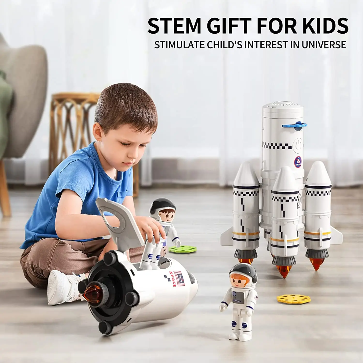 Educational Wholesale Kids Spaceship Space Rocket Ship Toys with Launch Control Center & Mini Astronaut & light music spraying