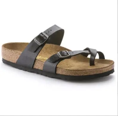 Summer Pu Leather Cork Sole Large Size Flat Flip Flops Fashion Sandals for Women