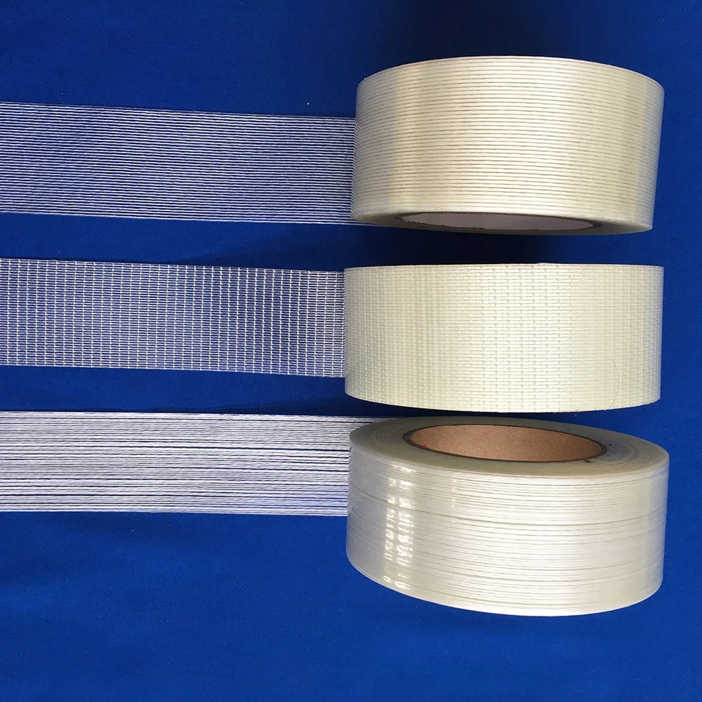 Fibre glass polyester reinforced adhesive tape for packing or sealing