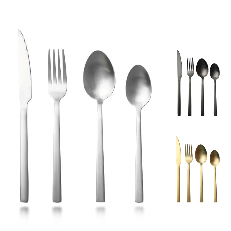 Nordic Commercial Stainless Steel Cutlery Flatware Matte Gold Colored Silverware Spoon Fork Set Dinner