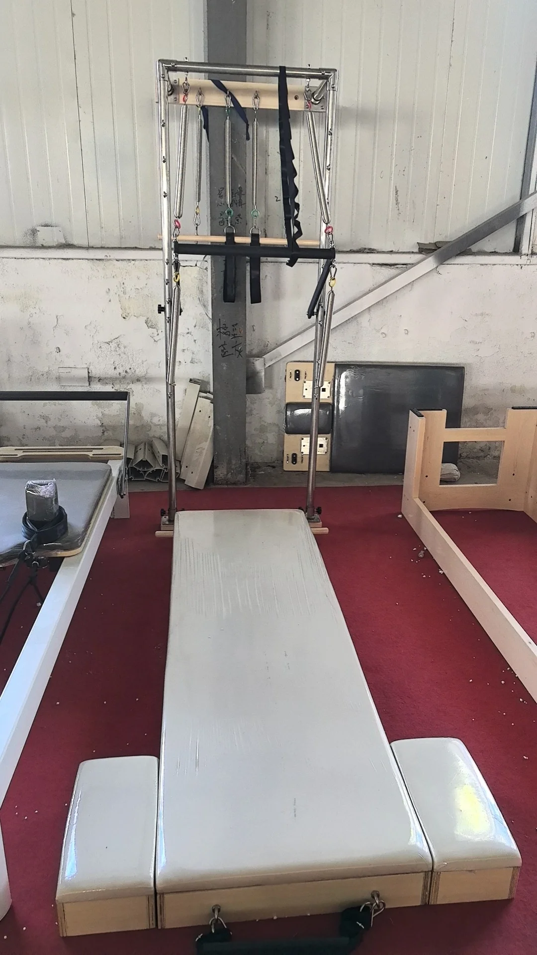 Pilates Cadillac Reformer Wall Unit Tower with Platform Mat for Physical Activity Exercise