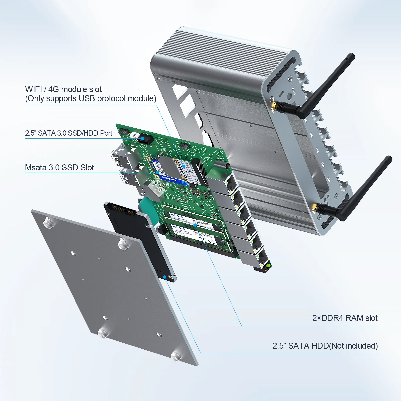 Hot Sale Fanless Computer Win10 RJ45 DDR4 6 LAN Desktop Industrial MINI Firewall PC