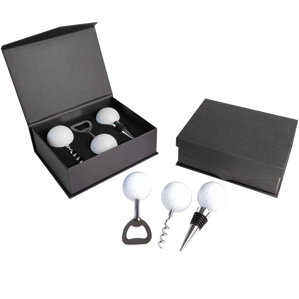 DT-golfset-S golf ball champagne bottle opener golf red wine stopper set customized logo and names golf advertisement gift set