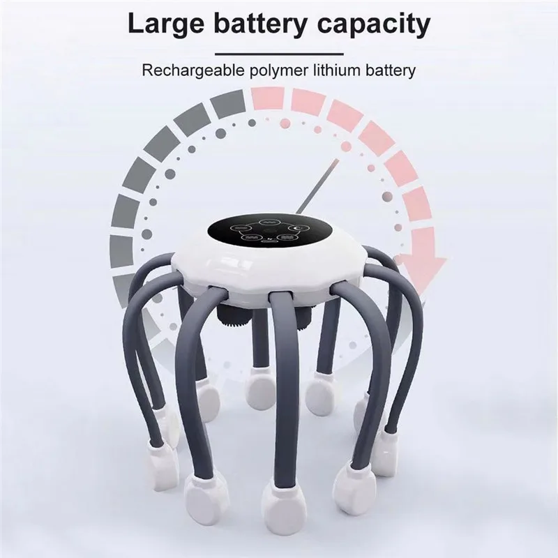 Automatic 10 Heads Finger Rechargeable Smart Vibration Spider Head Massage Tool Vibrating Electric Scalp Octopus Head Massager