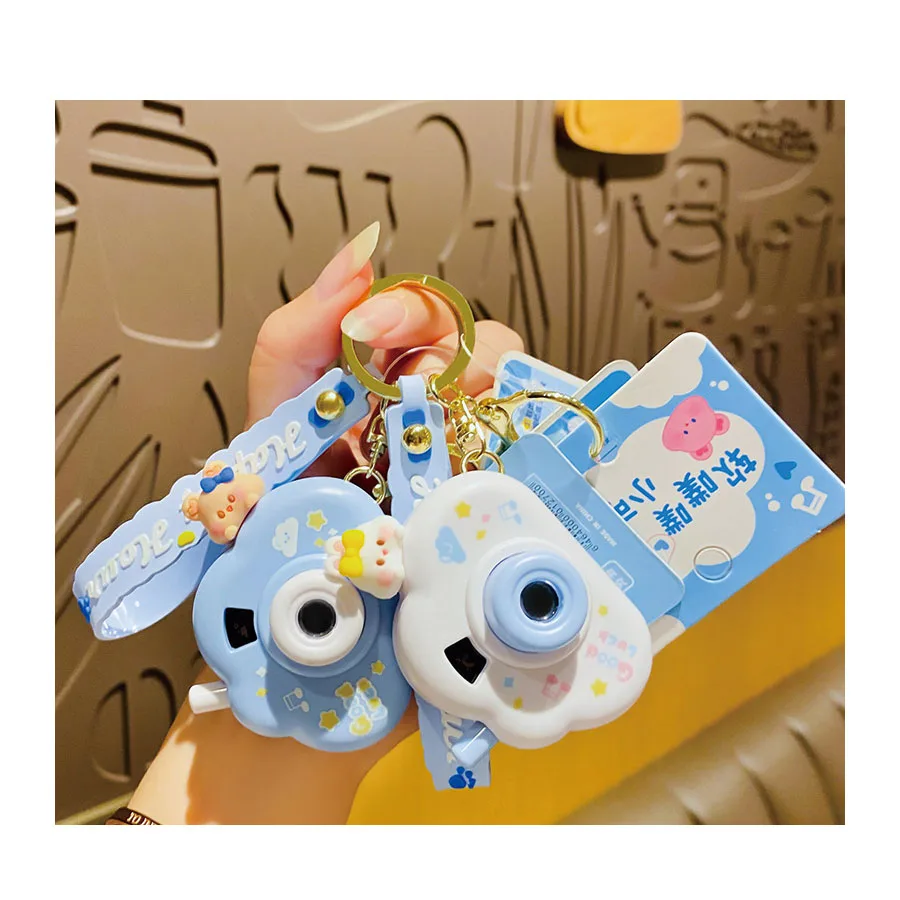 Custom 3D Soft PVC Rubber Keychains Cartoon Keyrings Car Accessories Creative Camera Keychain Cloud With Silicone Strap