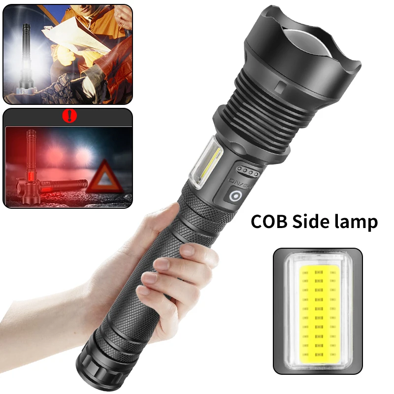 Rechargeable XHP70 Led Flashlight 10000 High Lumens Tactical Light Waterproof Zoomable 9 Mode Camping Emergencies Flashlights