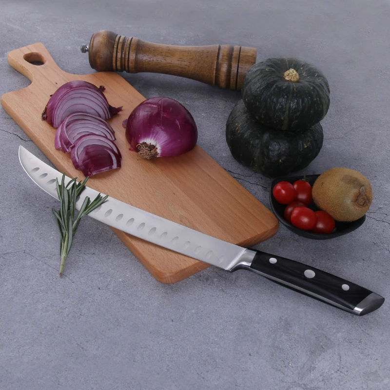 Breaking Knife with Pakkawood Handle Meat Slicing Knife For Roast Ham Poultry with Sheath and Case Butcher Knife