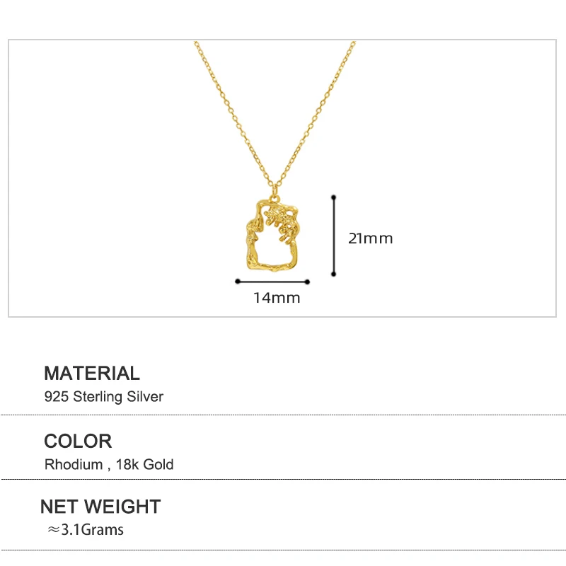 Fashion Jewelry Pendants Irregularly Charms With Chain Sterling Silver 925 18K Gold Plated Jewelry Collares Waterproof Necklace