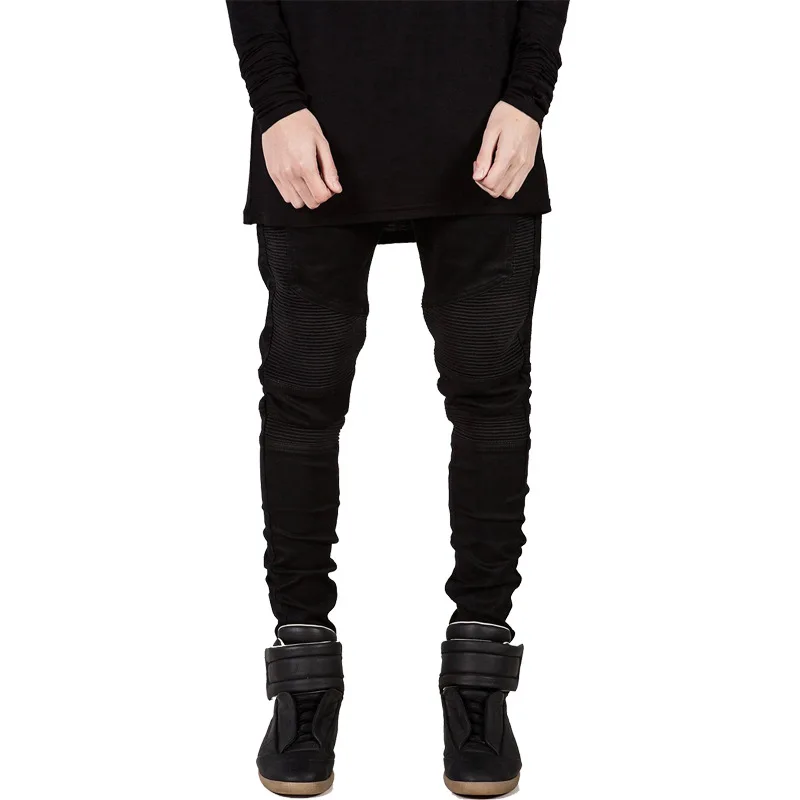 
slim-fitting biker pants scratch wrinkled washed hip hop zippers men jeans 