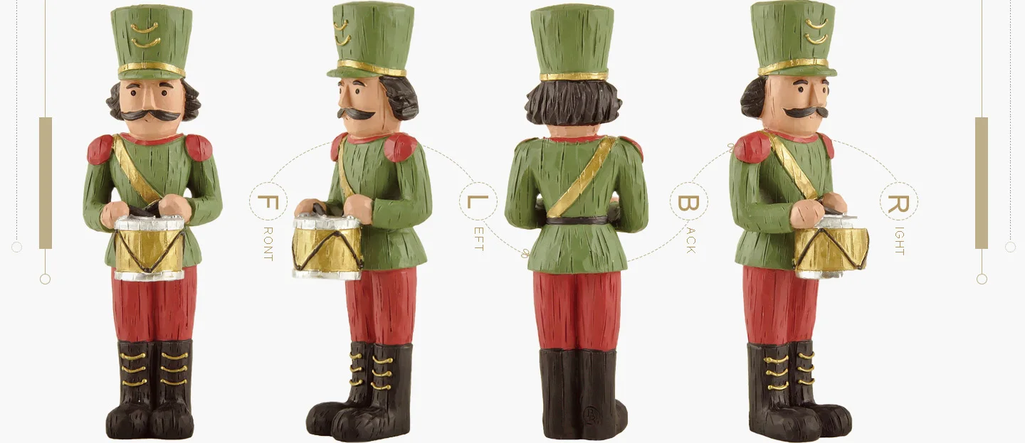 Factory Handmade Resin Christmas Crafts Nutcracker Figurine w Green Hat & Drum for Home Decor