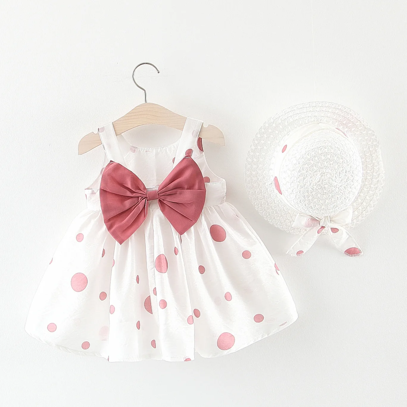 Cheap Price Hot Sale Summer New Design Breathable Sleeveless Girls Dresses Casual Polka Dot Pattern Girl Dresses With Hat