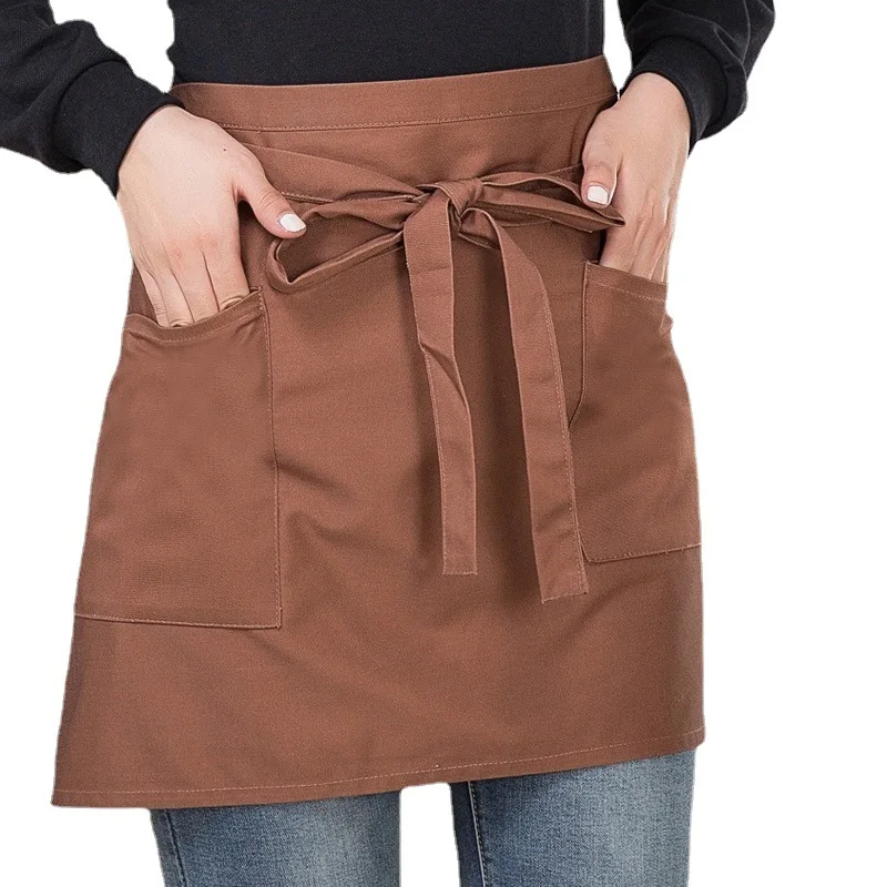 3 Pocket 2 Pocket Custom Black Cotton Polyester Short Waitress Half Server Waiter Apron Waist for Kitchen Coffee Bar
