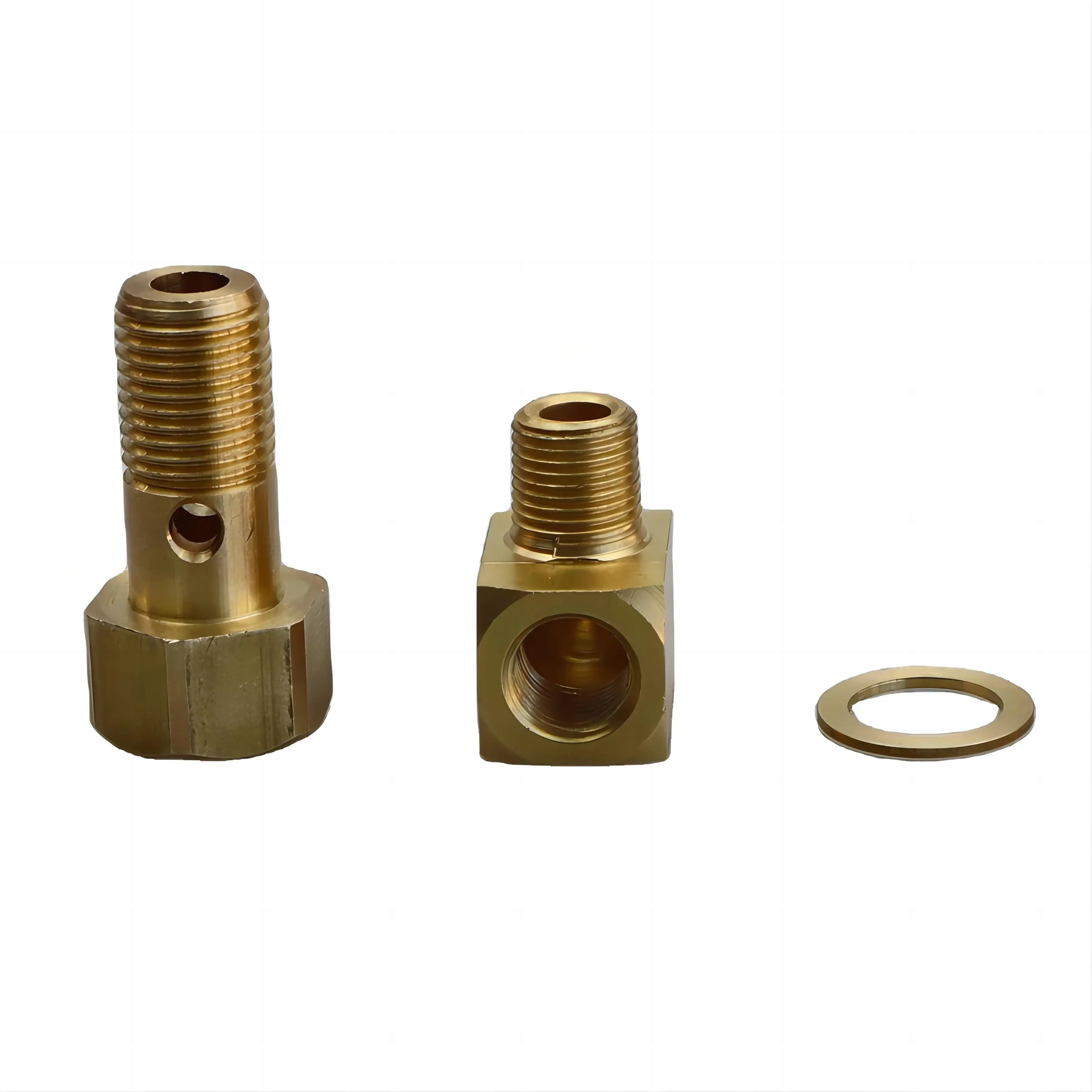 Precision Brass CNC Machining Parts Fuel Pressure Gauge Banjo Bolt Adapter with Micro Drilling and Broaching metal 3d printer