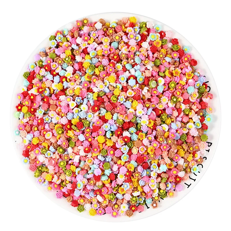 100 Pieces 6MM Mini Flower Resin Charms Plastic Cabochons Flatback Beads for Jewelry Making Scrapbooking Nail Decorations