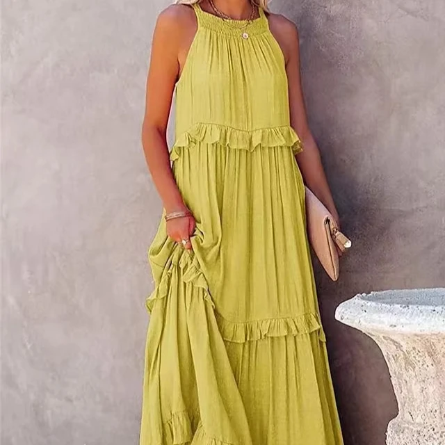 Europe and the United States new summer holiday style flanged long dress swing elegant beach dress woman