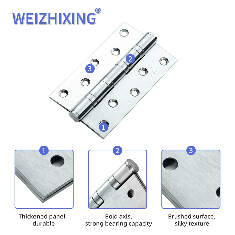 Weizhixing Hot Sale High Quality 5 Inch 3.0 Sus 304 Doors Ball Bearing Stainless Steel Flat Door Hinge