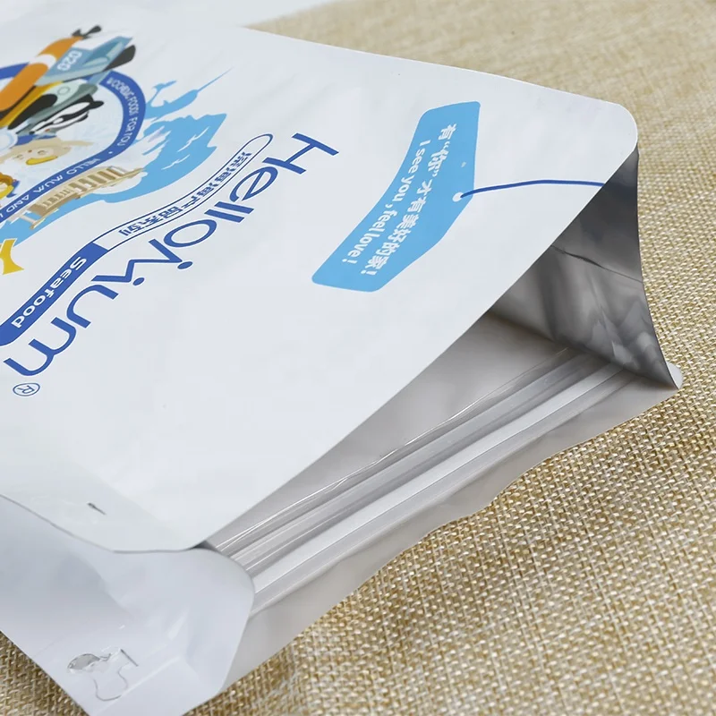 Custom printing flat bottom ziplock plastic bag for oat snack food packaging bag zipper side gusset bag with window