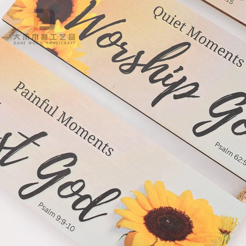 Rustic Printed Sunflower Wooden Hanging Plaque Worship God Custom Wood Hanging Sign Crafts for Wall Outdoor Decoration