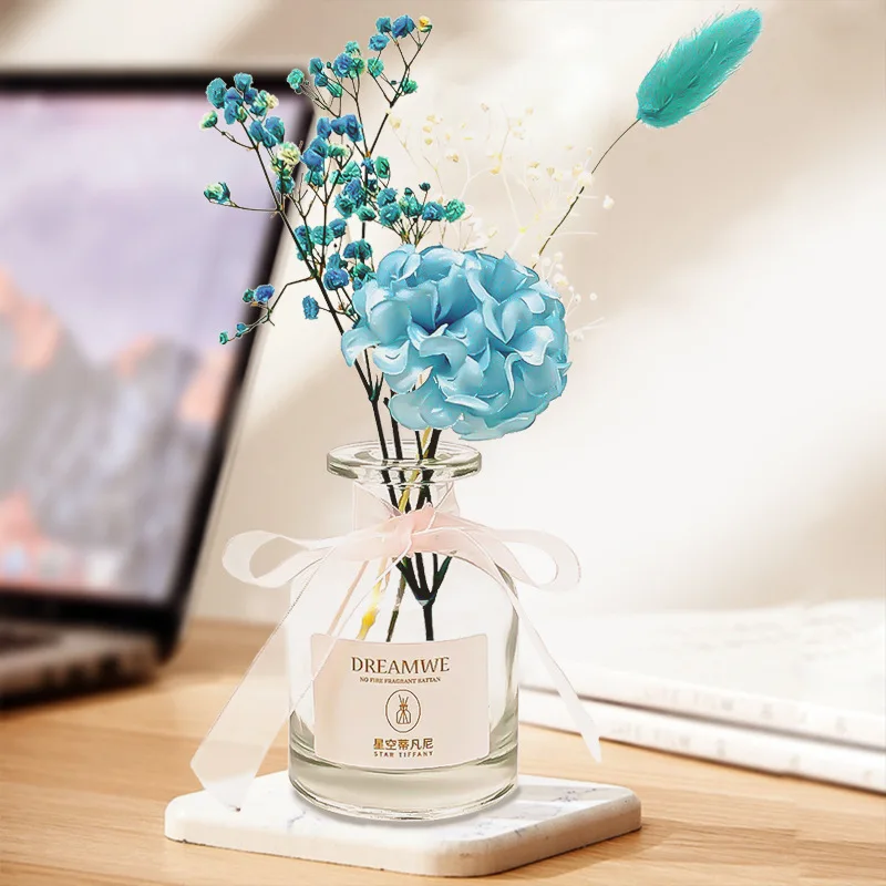 Factory Directly Fashionable Vintage Glass Bottle Fragrance Air Freshener Bathroom Hotel Dried Flower Reed Diffuser With Stick