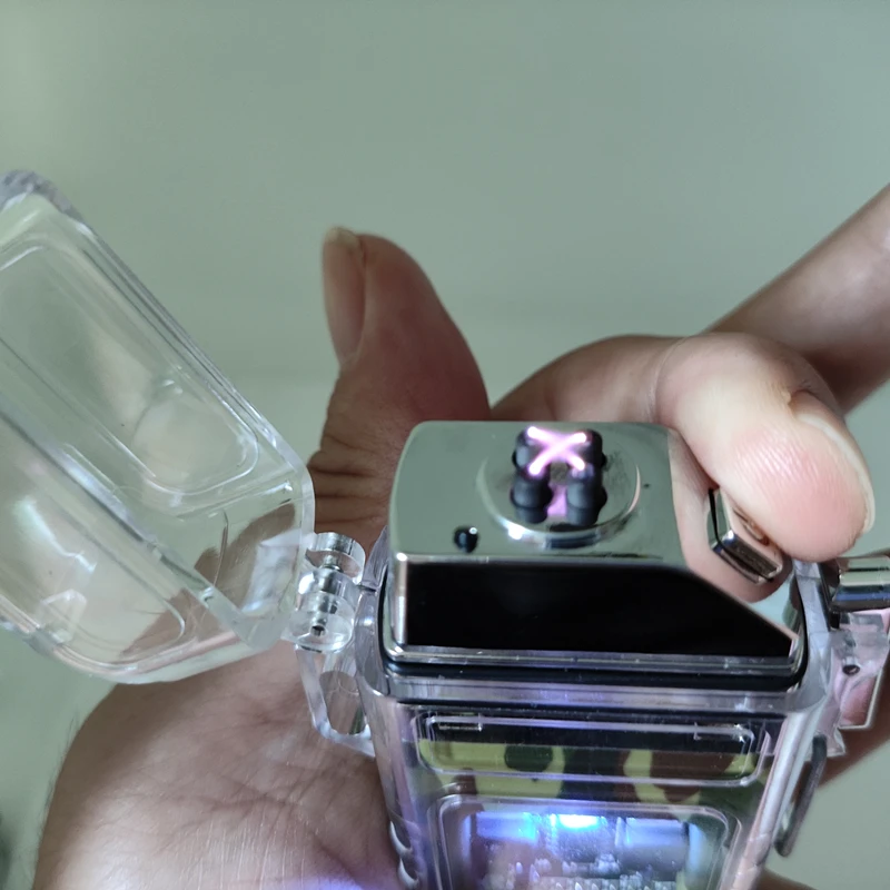 Rechargeable Windproof Waterproof Transparent electric lighter Camping Lighter Plasma Dual Arc Lighter with LED Battery Display