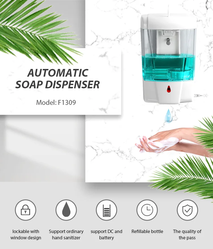 Battery Powered or DC adapter Auto Sensor Soap Gel Foam Dispenser F1309