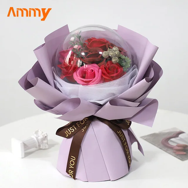 Ammy wedding favors 7 Rose transparent acrylic ball boquuet Artificial flowers home decoration items birthday gift bouquet