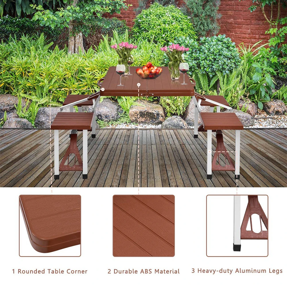 ABS plastic portable folding picnic table chair with umbrella hole