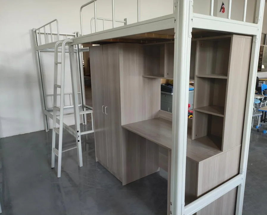 home furniture customized bedroom 3 persons metal adult bunk bed with cabinet wardrobe desk metal wood full loft bed for kid
