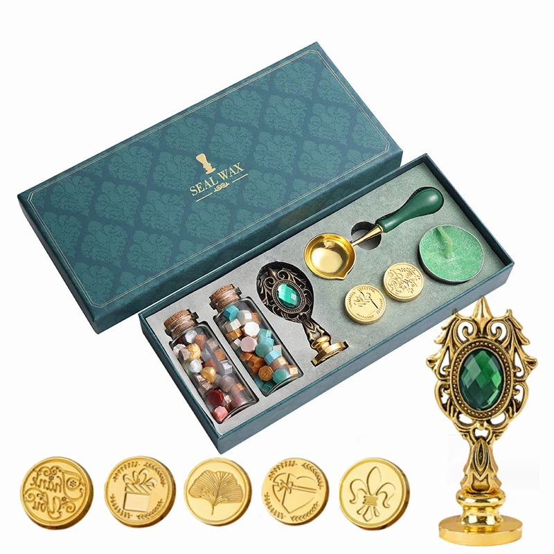 Factory Creative Wax Stamps Granule Set Gift Box Luxury Wax Seal Stamp Kit Set Envelope Sealing Wax Stamp Seal Set Kit OEM