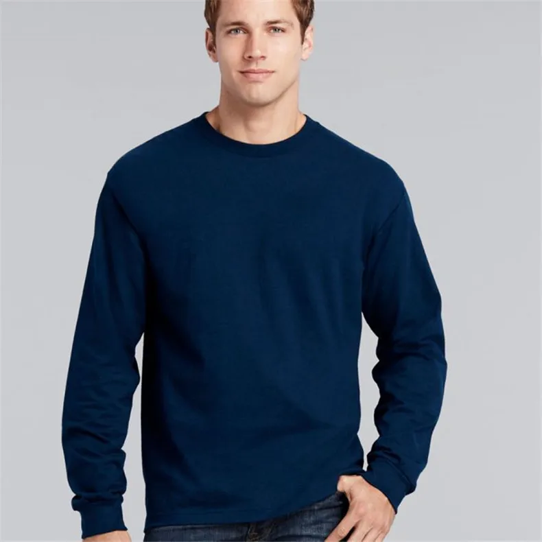 Custom Logo Printing 100% Cotton Long Sleeve Round Collar Solid Color T-shirts For Men