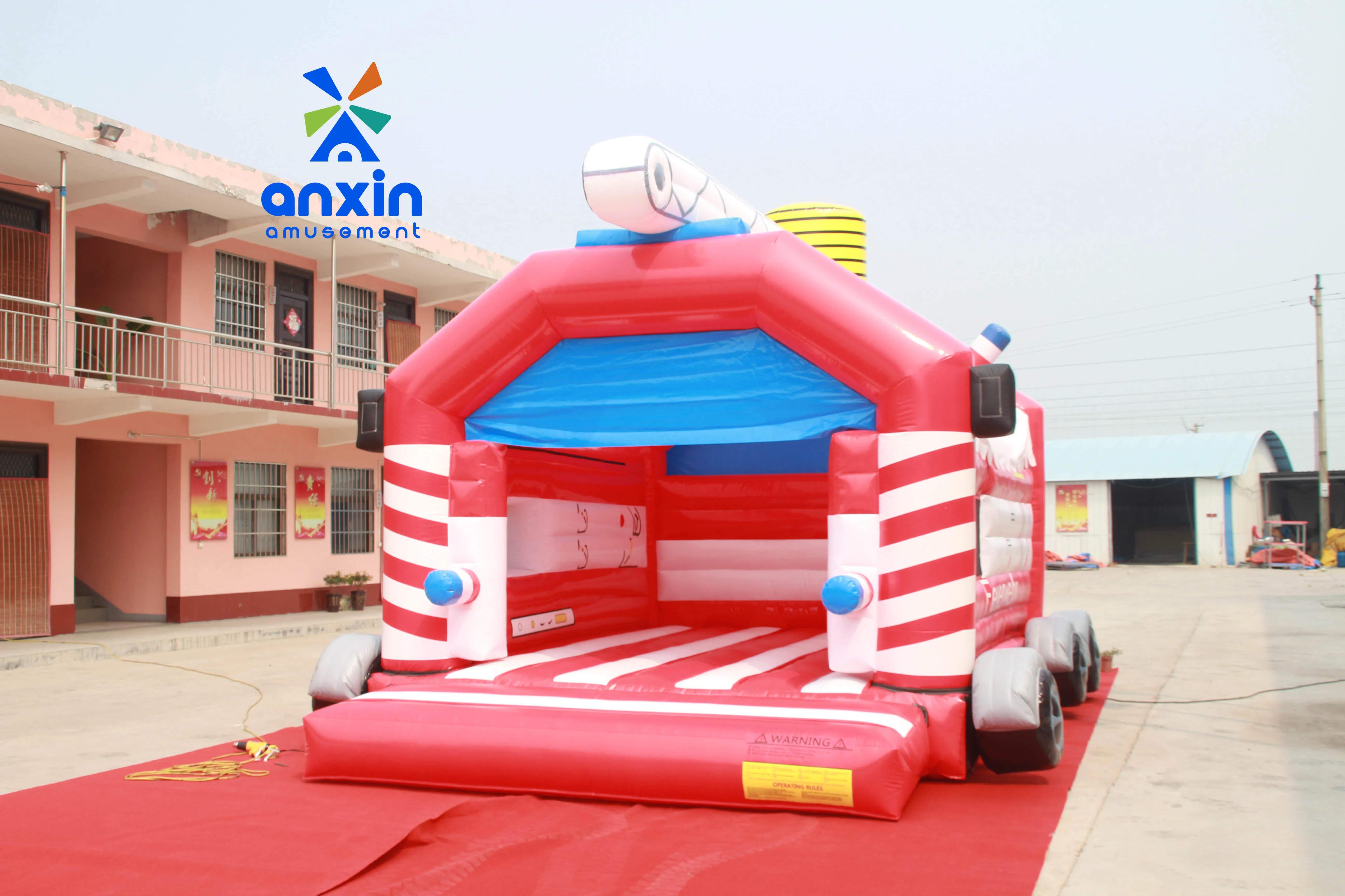 Inflatable jumping bed fire truck style commercial rental factory on sale quality excellent made in China accept customization
