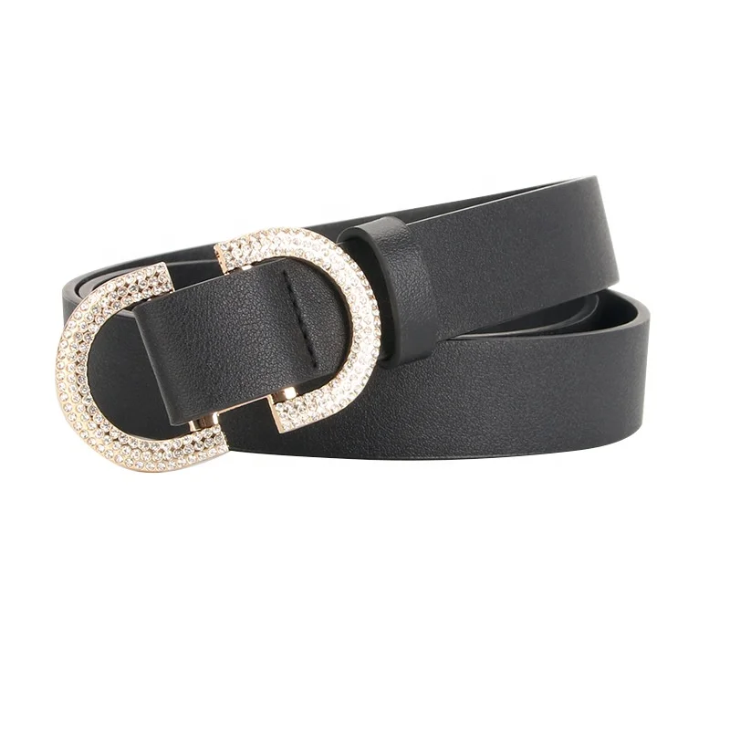 Alloy Diamond Buckle Belts for Women PU Leather Waist Belts Ladies Waistband for Jeans