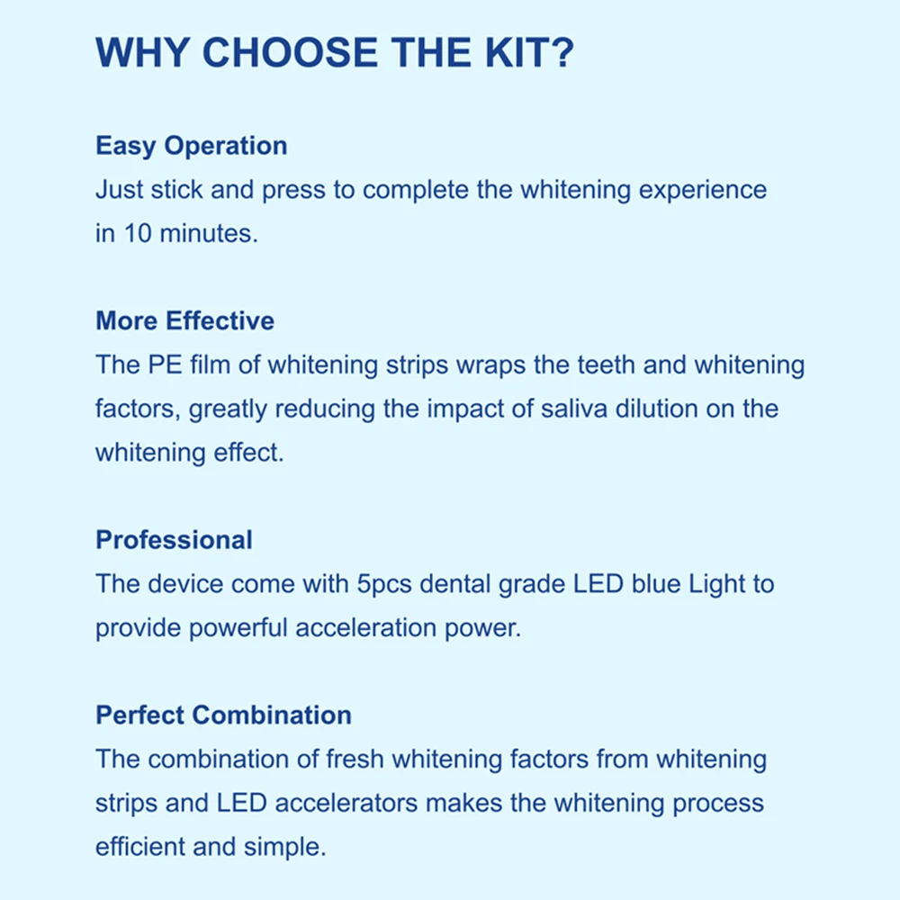Design Style Box OEM Customize Teeth Whitening Kit PAP/HP Strips 10 Mins Timer Blue LED Light Kit For Home