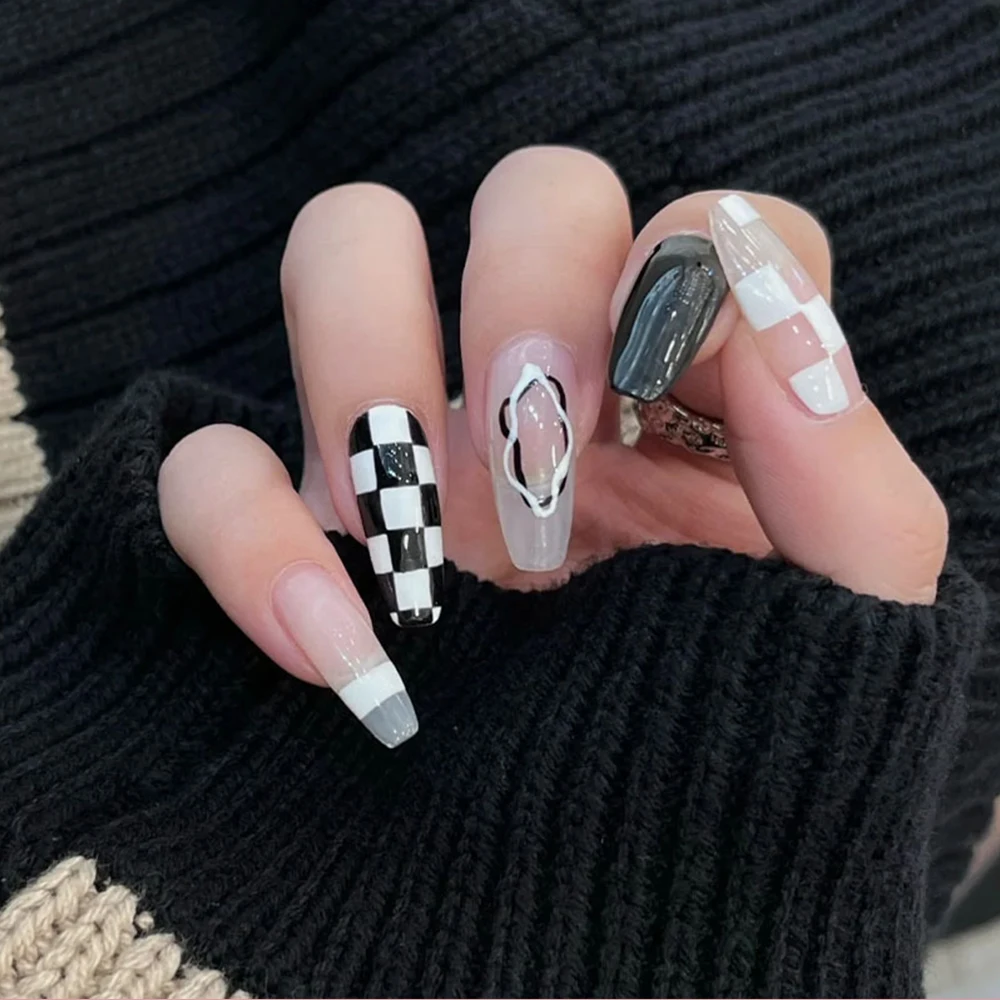 Ins style net red manicure stickers long nail piercing removable fake nail stickers finished manicure