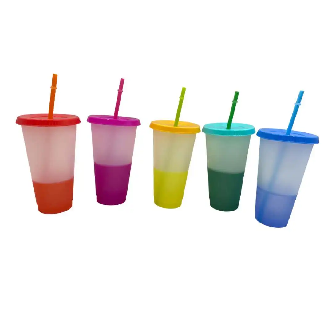 
Hot sale new design fashion popular creative Eco-Friendly custom 700ml plastic cold water color change cup with straw and lid 