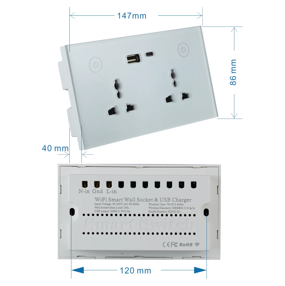 SZMYQ Smart Home Automation Tuya Support Google Home Alexa WiFi ZigBee HomeKit Matter Dual Smart Wall Socket with USB and USB-C