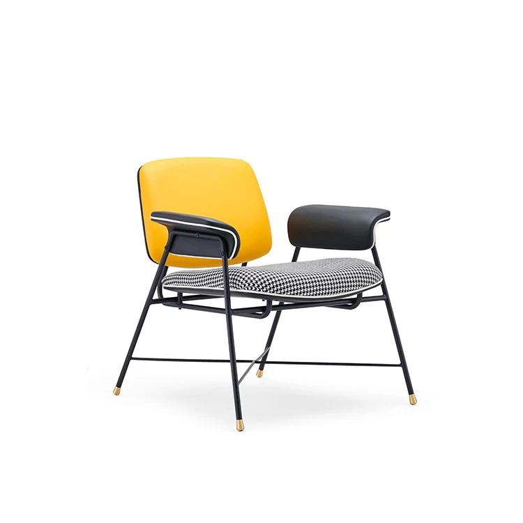 Fancy metal frame fabric armrest leisure living dining room chairs