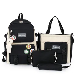 4 Pcs Set Women Laptop Backpack For Teenage Girls Kawaii College Student Kids Book Bag Rucksack 2022 Canvas School Bags