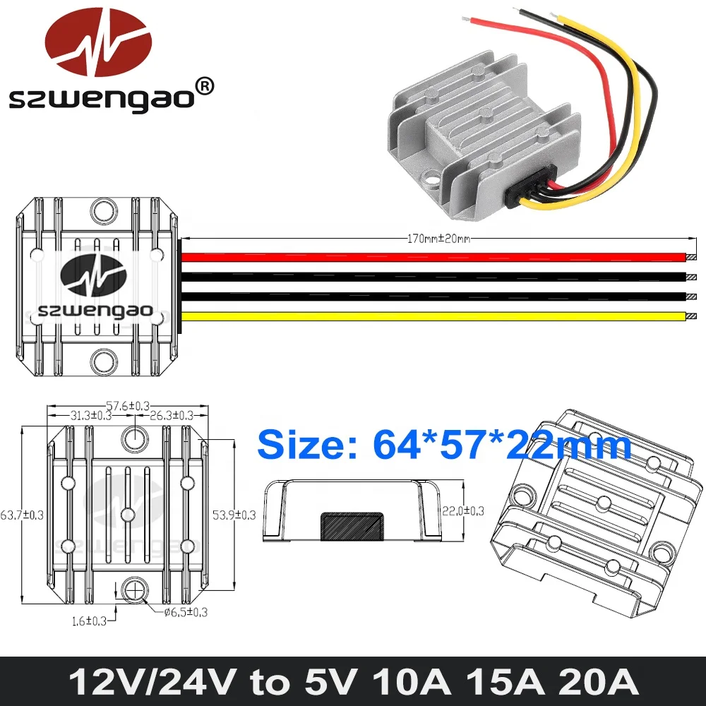 DC LED Power Supply 12V 24V to 5V 3A 5A 10A 15A 20A 30A 40A 50A 60A 300W Step Down DC/DC Converter Regulator for Car Bus Boat