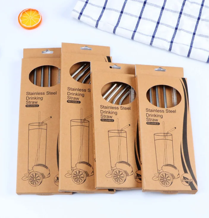 
Amazon hot sale stainless steel straight bent drinking beverage straw for home bar 