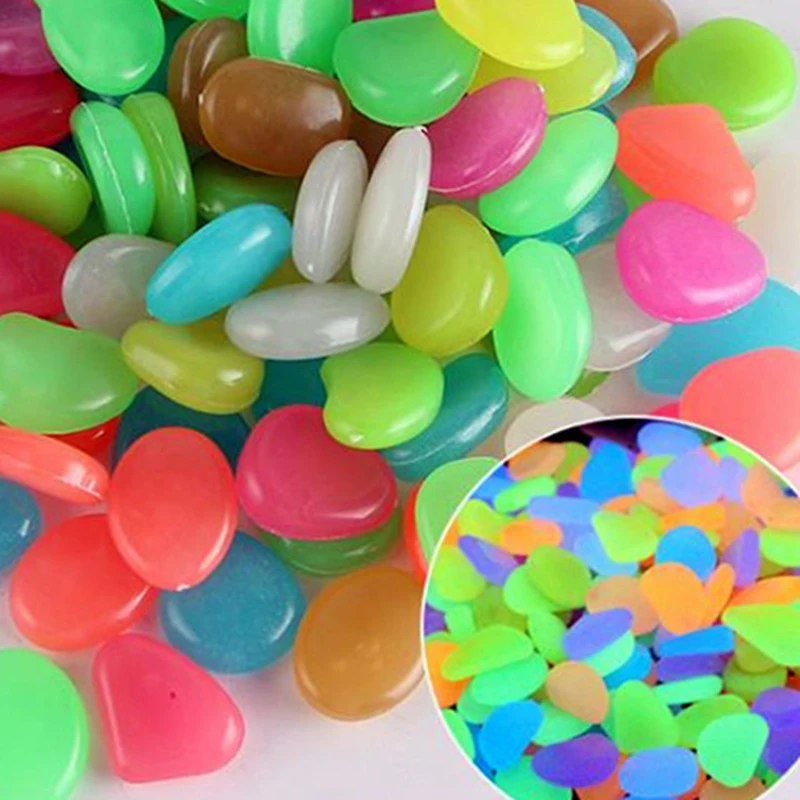 100pcs/bag Multi Color Luminous Stone Acrylic Plastic Fluorescent Pebbles Rocks Fish Tank Stone for Garden Lawn Yard