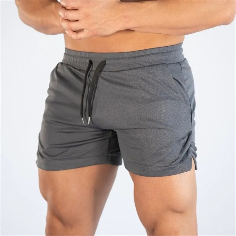 Summer Gyms Workout Male Breathable Mesh Quick Dry Sportswear Jogger Beach Solid Shorts Men Fitness Bodybuilding Shorts