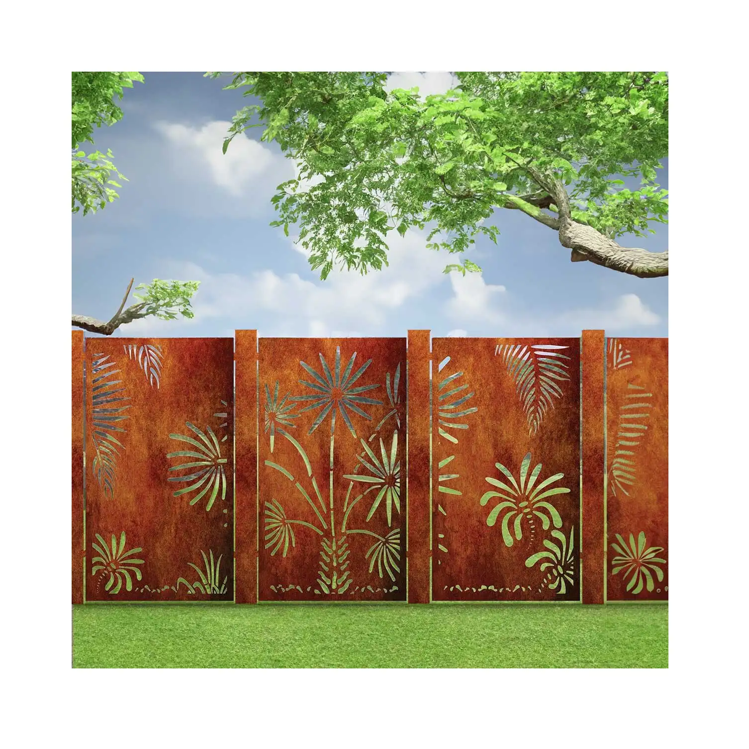 Customized Exterior Decorative Sheet Metal Door Panels Laser Cutting Perforated Corten Steel Plate Garden Fence Wall Panel