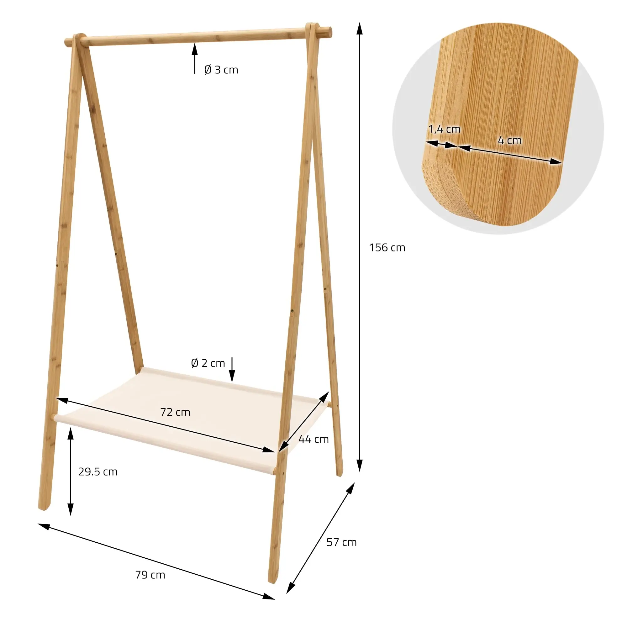 Garment Bamboo Shelf Garment rack Bamboo Clothes Display Rack with Fabric Shelf Hanger Clothes Rack