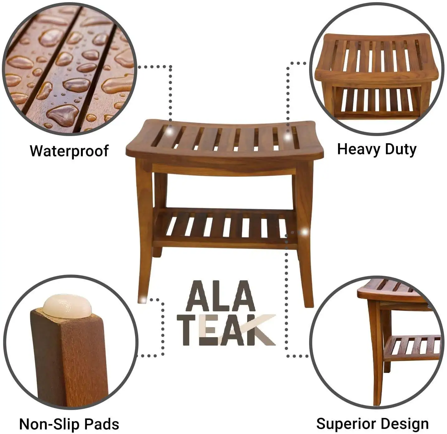 organizador de bano Teak Waterproof Wood Shower Bench Step Stool Set with Storage Shelf Bamboo Corner Shower Bench With handles