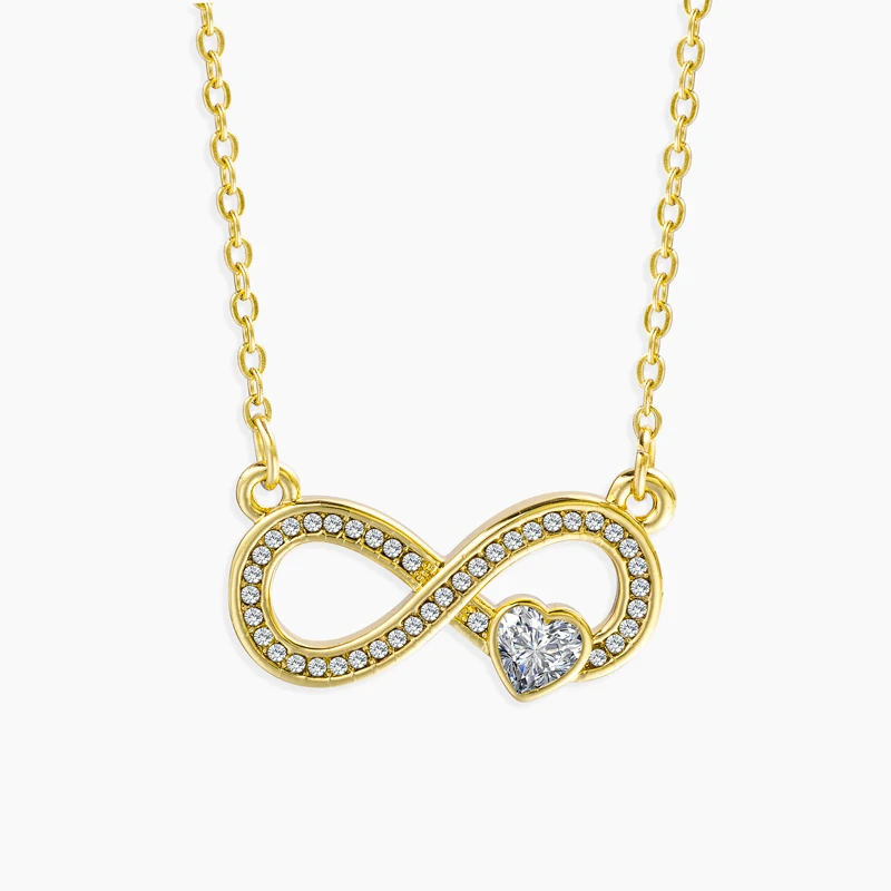 Customized Stainless Steel Casting Process 18k Gold Plated Crystal Love Heart Infinity Symbol Pendant Fashion Necklace Women