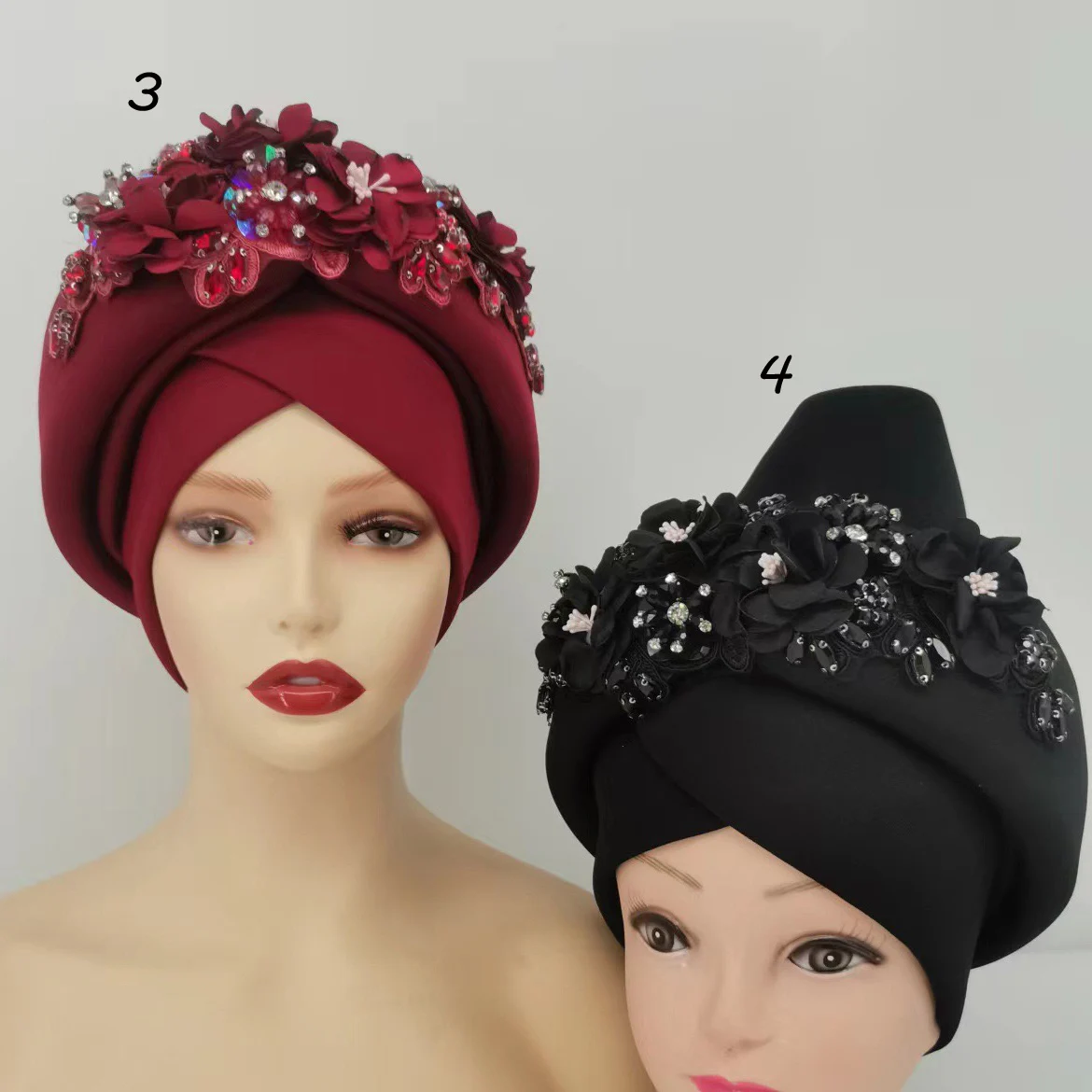 2023 Nigerian Gele Headtie Aso Oke Gele Already Made Auto Gele Aso Ebi Headtie African Turban Cap with Colorful Beads