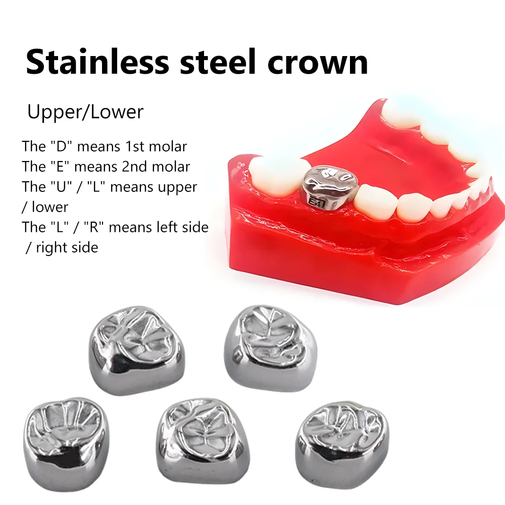 Dental Crown Kid Primary Molar Teeth 1st 2nd Stainless Steel Pediatric Temporary Crowns Dentist for Upper/Lower Left/Right