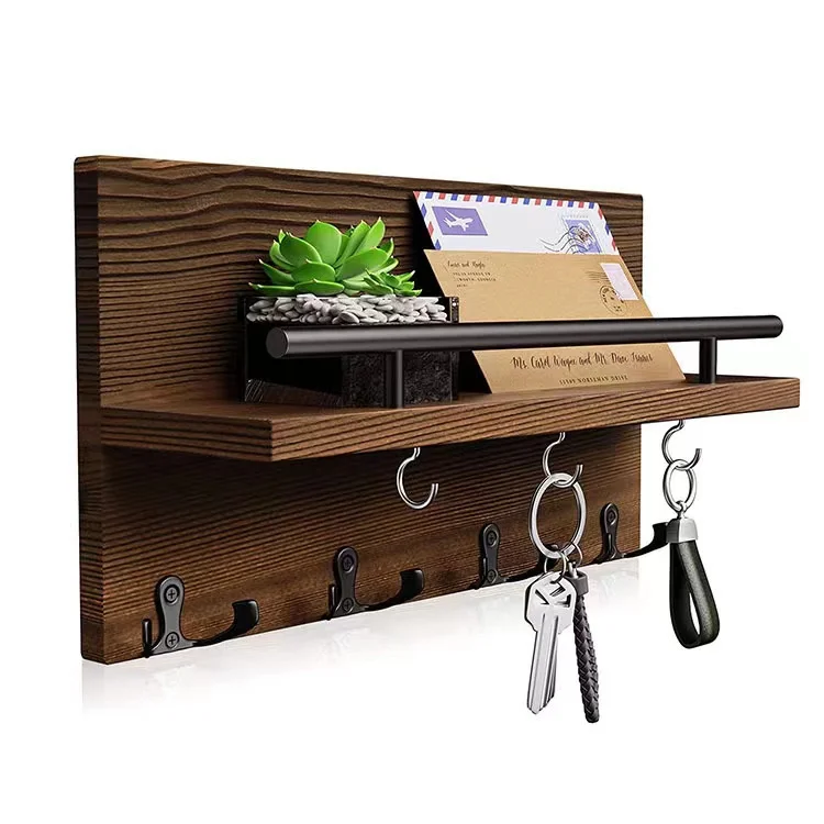 Key Holder for Wall Decorative Mail Shelf Sorter Organizer Minimalist Storage Holders & Racks Custom Wooden Multifunction Wood