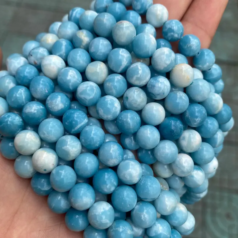 Высококачественные Натуральные гладкие синие кварцевые бусины Larimar, круглые драгоценные камни, свободные бусины для изготовления ювелирных изделий